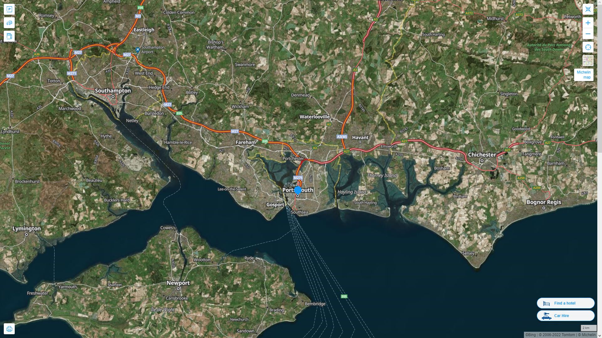 Portsmouth Royaume Uni Autoroute et carte routiere avec vue satellite